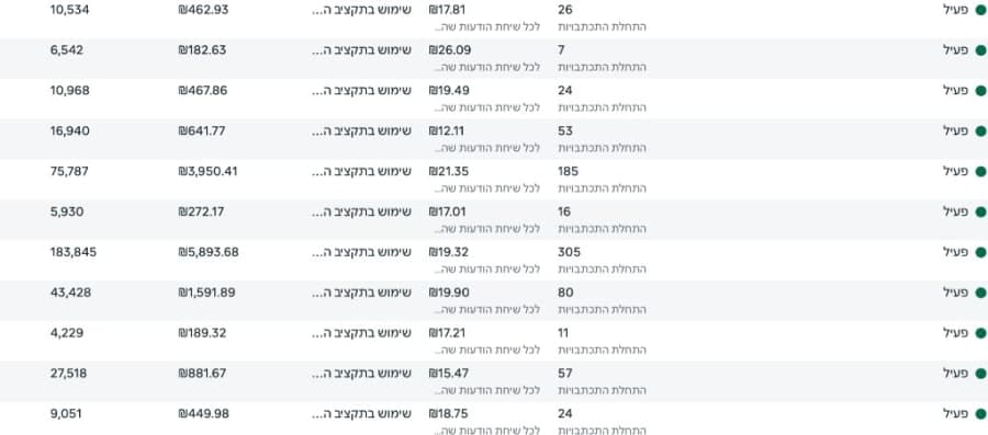 מנהל המודעות - קמפיינים פעילים
